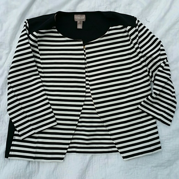 Chico's Tops - Chico's Black and White Striped Blazer
